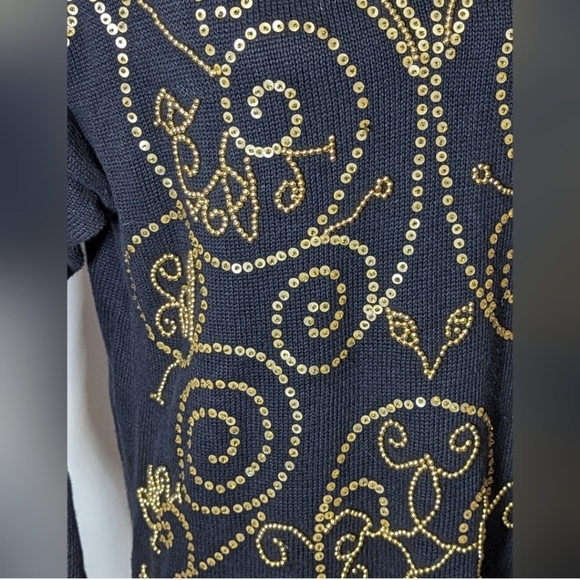 Womens Sweater Dress Black & Gold Beaded Spangles Size Small VTG 80s L'EAU VIVE - Picture 8 of 15